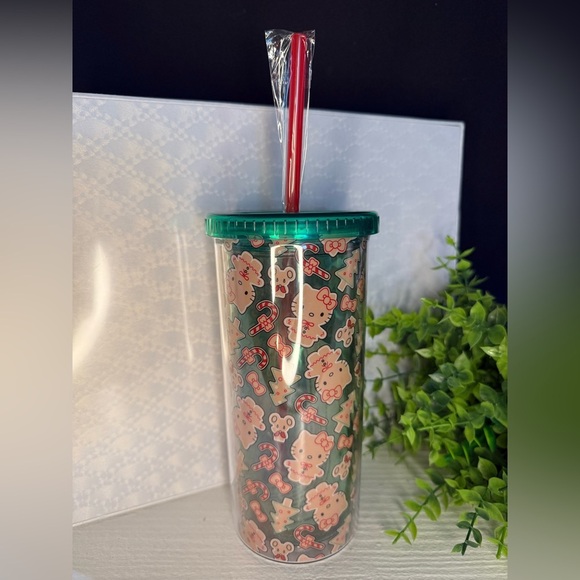 Other - Hello Kitty Gingerbread Floral Tumbler With Straw Holiday Cup NWT
